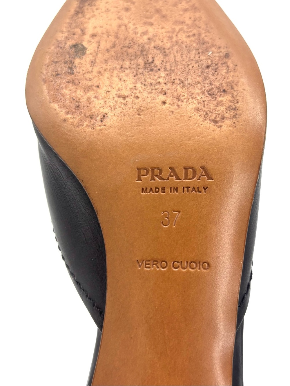 Prada Black Leather Studded Pointed Toe Kitten Heel Mules Pumps 37 - Picture 8 of 8
